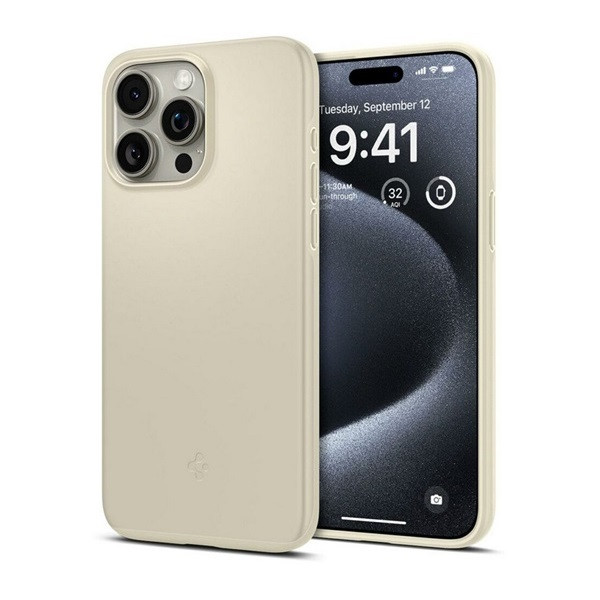 Apple iPhone 15 Pro Max, Műanyag hátlap védőtok, Spigen Thin Fit, beige (RS149295)