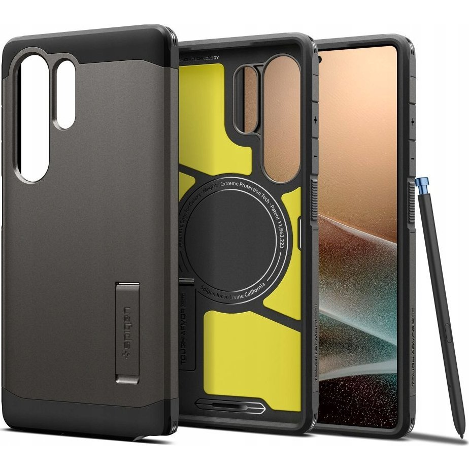 Samsung S25 Ultra Spigen Tough Armor Mag Műanyag Telefonvédő Ütésállóság, Magsafe, Sötétszürke (SPN16595)