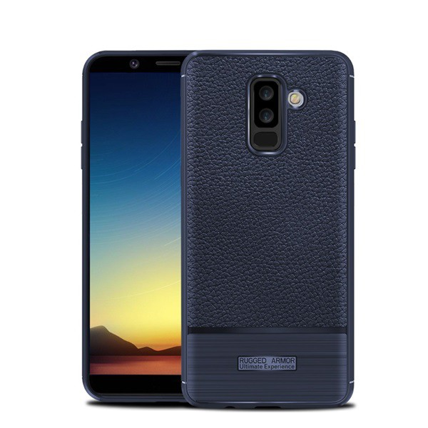 Szilikon telefonvédő (közepesen ütésálló, bőr hatású, szálcsiszolt) SÖTÉTKÉK [Samsung Galaxy A6+ (2018) SM-A605F] (5996457776320)