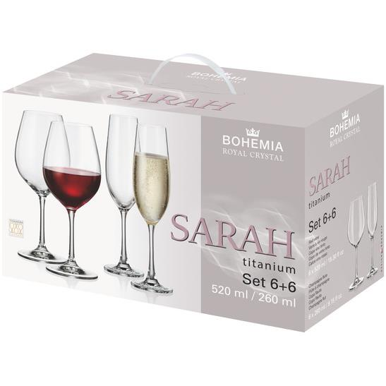 Bohemia Royal Crystal SARAH Boros- és pezsgőspohár készlet, 12 db (8595135534152)