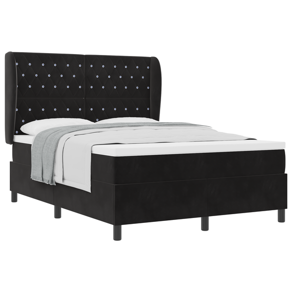 Boxspring Ágy Matrac nélkül Fekete 140x200 cm Bársony