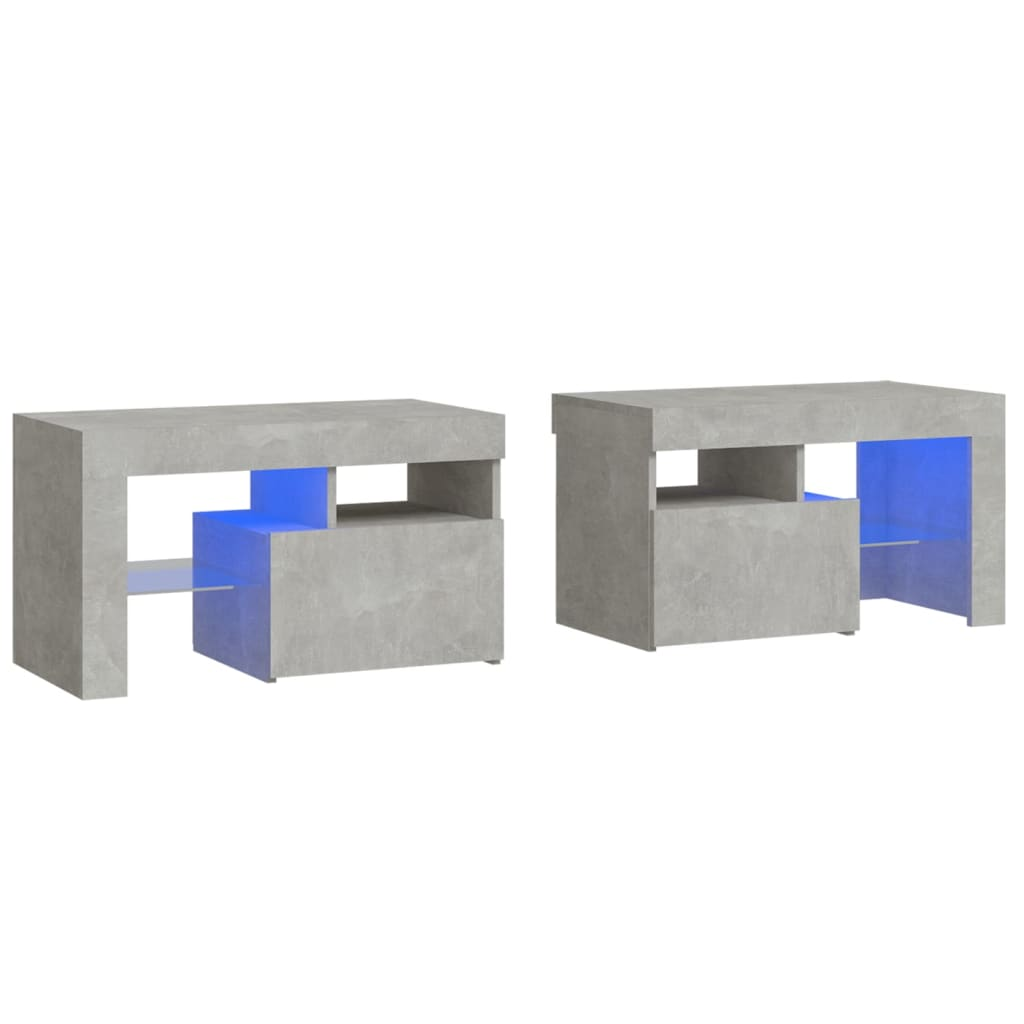 2 db betonszürke színű LED-lámpás éjjeliszekrény 70x36,5x40 cm (3152773)