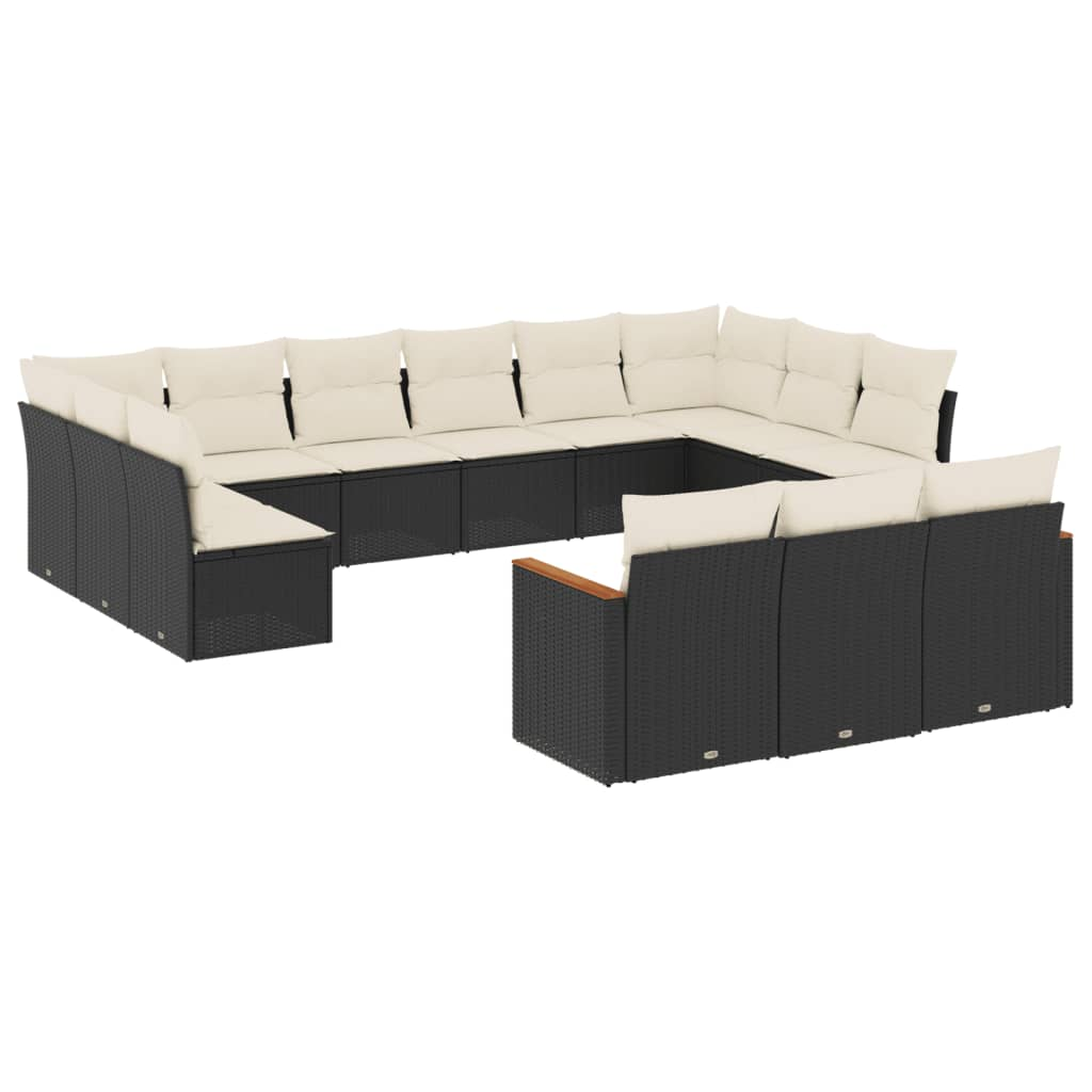 13 részes fekete polyrattan kerti ülőgarnitúra párnákkal (3226455)