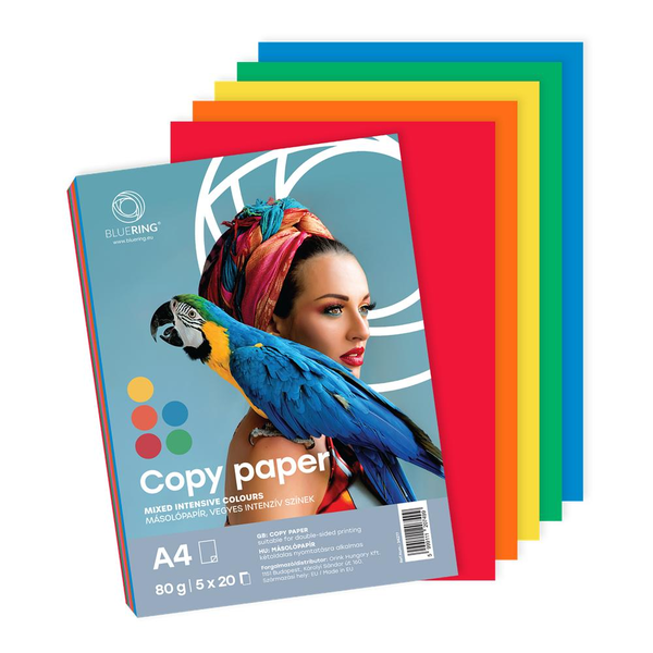 Bluering Másolópapír, színes, vegyes színek A4, 80g  5x20 ív/csomag, intenzív színes