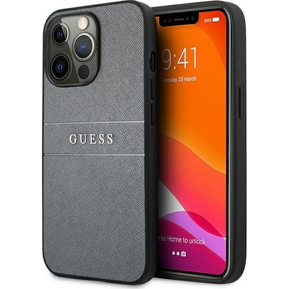 Guess PU Saffiano Apple iPhone 13 Pro bőr hátlap tok, szürke (GUE1483GRY)