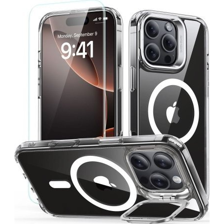 ESR Classic Hybrid Kickstand Halolock MagSafe калъф и комплект филми за екрана, съвместими с iPhone 16 Pro Clear