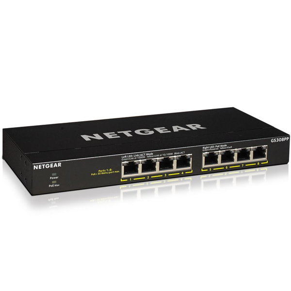 NETGEAR GS308PP Ikke administreret Gigabit Ethernet (10/100/1000) Strøm over Ethernet (PoE) Sort