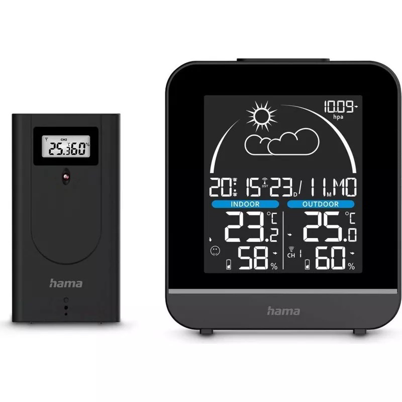 Hama La Gomera Meteorológiai Időjárás állomás Ébresztőórával Külső szenzorral - Fekete (00222218)