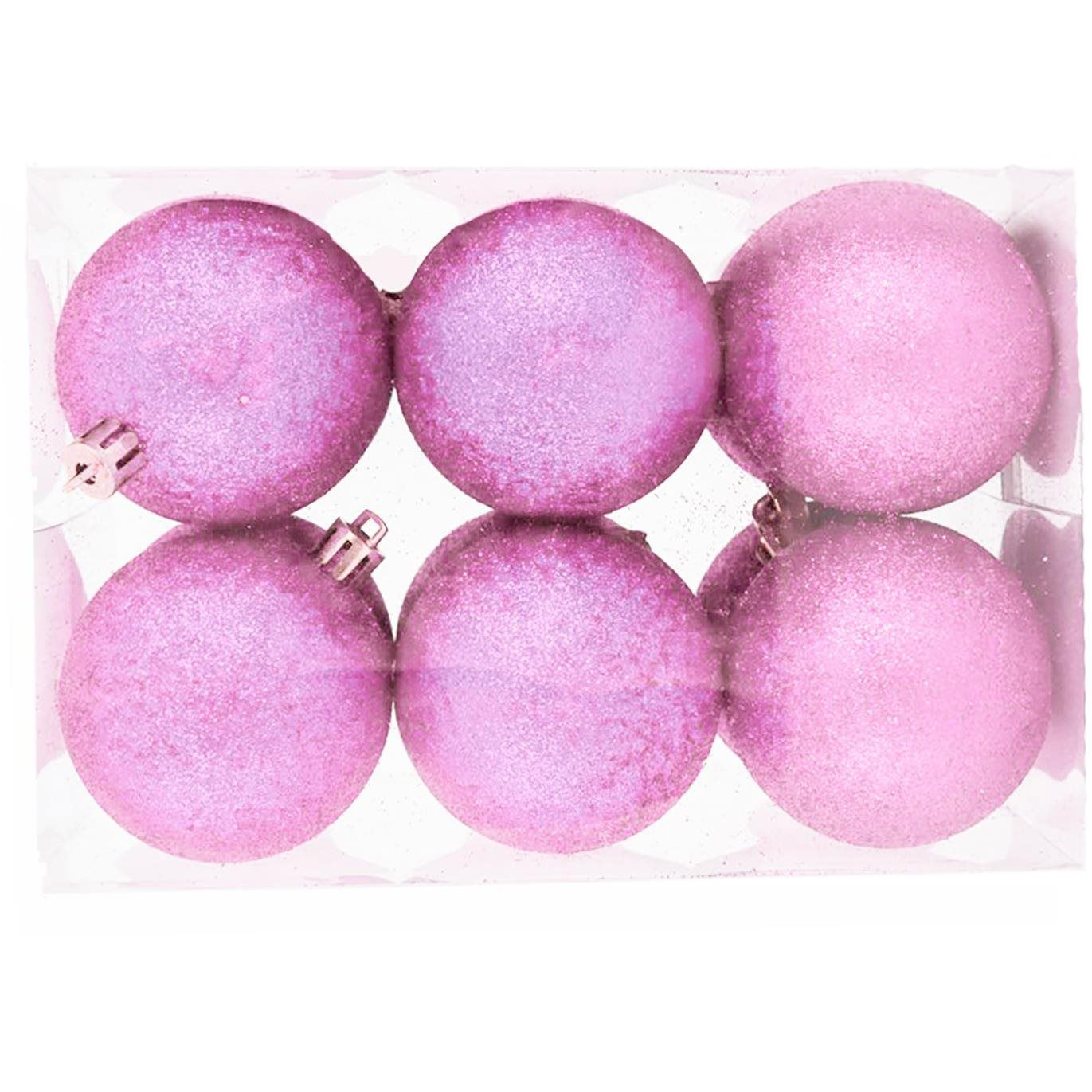 LAALU Karácsonyi dísz - gömb, rózsaszín csillámos, átmérő 4 cm, 12 db (LAU-1995)