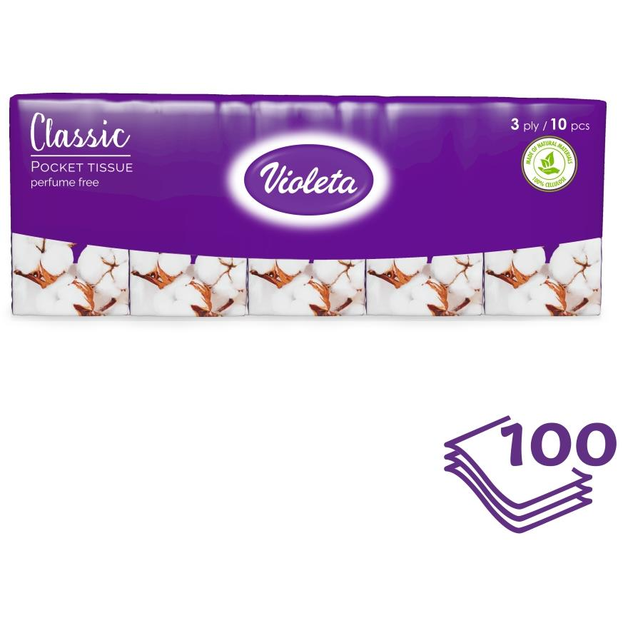 VIOLETA papírzsebkendő 3 rétegű classic soft 10 × 10 darab (3870128000070)