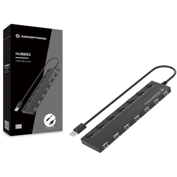 Conceptronic HUBBIES08B hub de interface USB 2.0 480 Mbit/s Preto