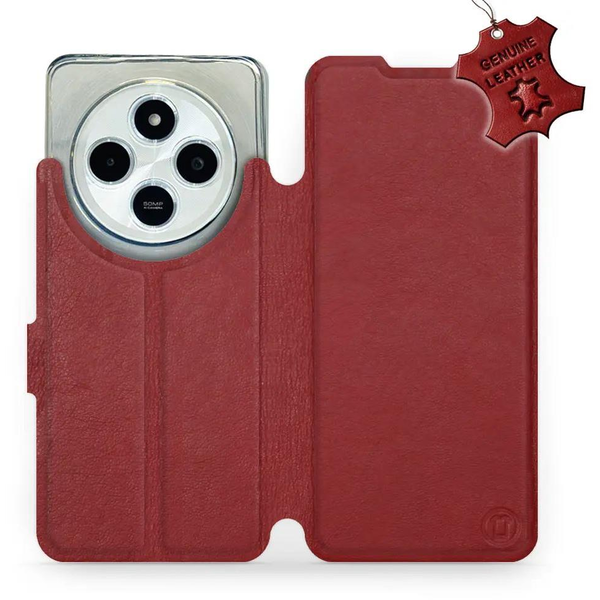 Mobiwear Xiaomi Redmi 14C / Poco C75 sötétpiros bőr flip tok - L_DRS