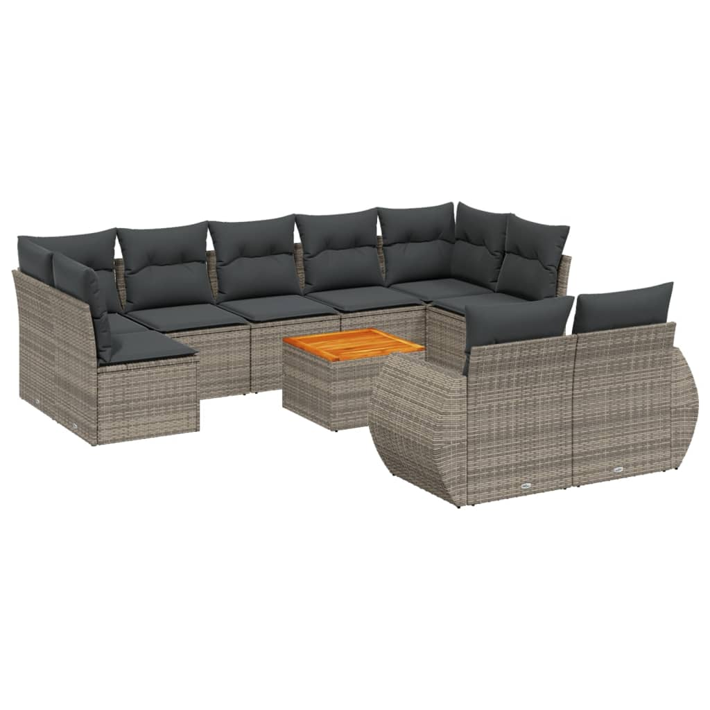10 részes szürke polyrattan kerti ülőgarnitúra párnákkal (3225157)