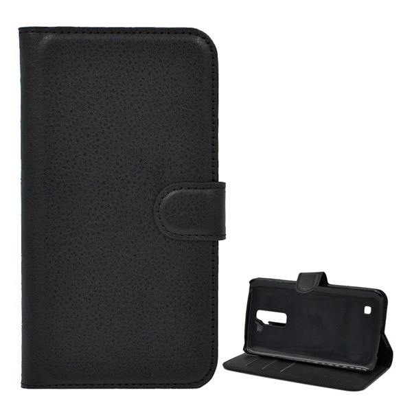 Tok álló, bőr hatású (FLIP, oldalra nyíló, asztali tartó funkció, prémium) FEKETE [LG K10 (K420n)] (5996457627967)
