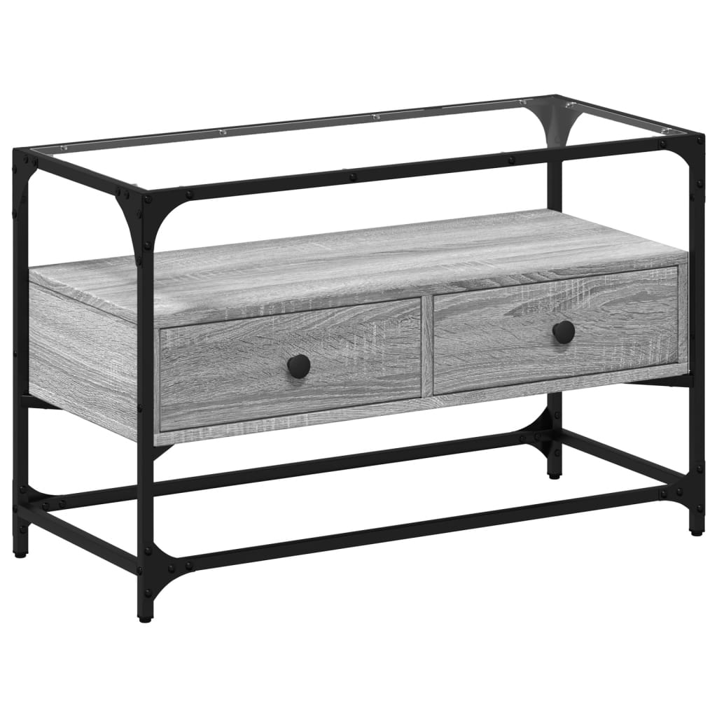 szürke sonoma szerelt fa TV-szekrény üveglappal 80 x 35 x 51 cm (846062)