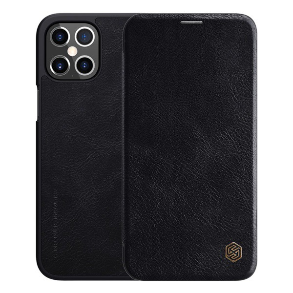 NILLKIN QIN tok álló, bőr hatású (FLIP, oldalra nyíló, bankkártya tartó) FEKETE [Apple iPhone 12 Pro Max] (5996457998975)