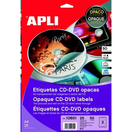 APLI CD/DVD etikett, A4, teljes lefedettségű, matt 50 darab (LCA10808) (LCA10808)