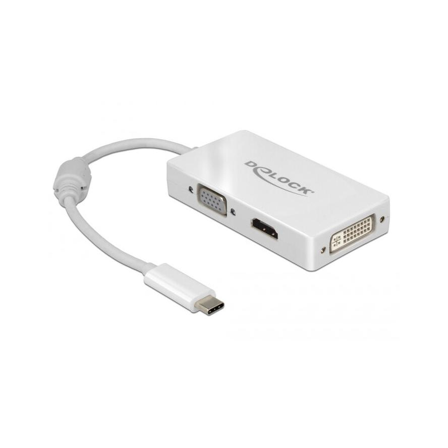 DELOCK Adapter USB-C > VGA/HDMI/DVI St/Bu weiß (63924)