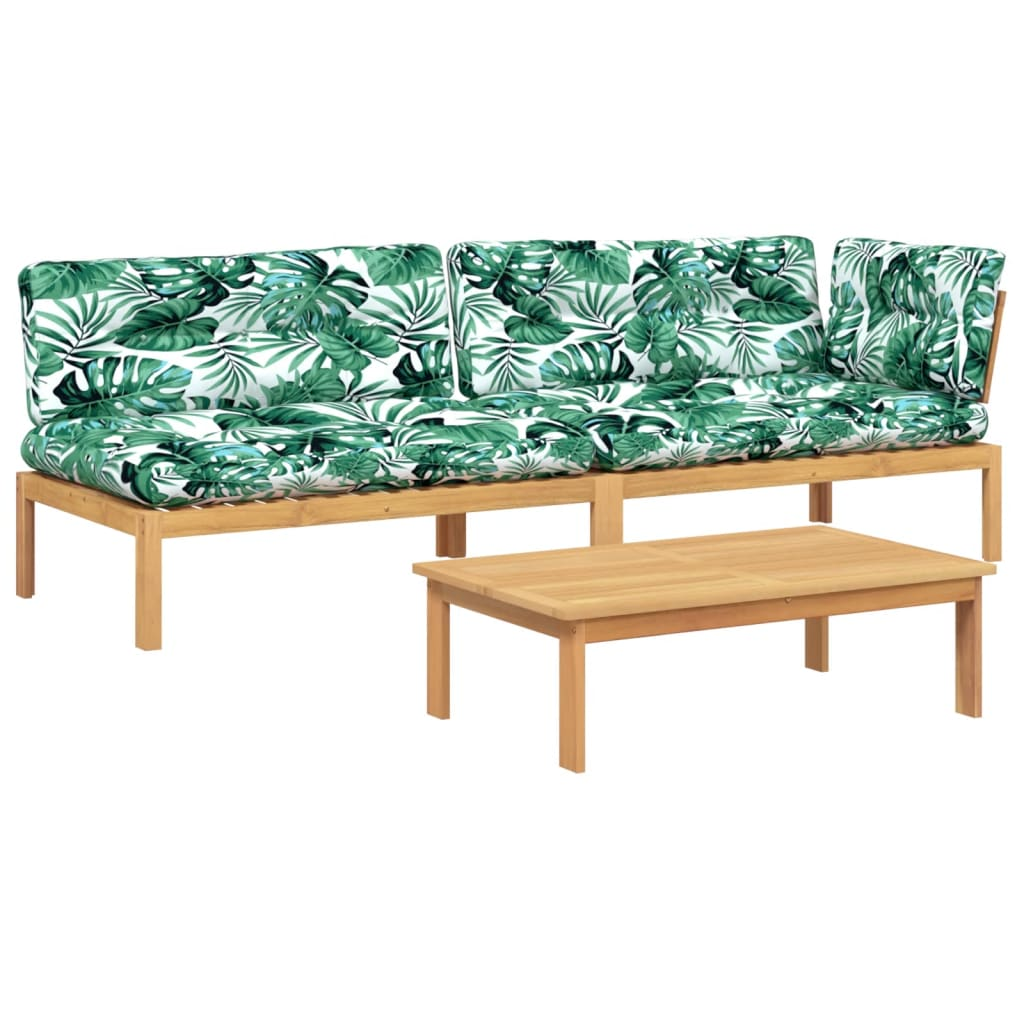 3 részes tömör akácfa kerti raklap ülőgarnitúra párnával (3209324)