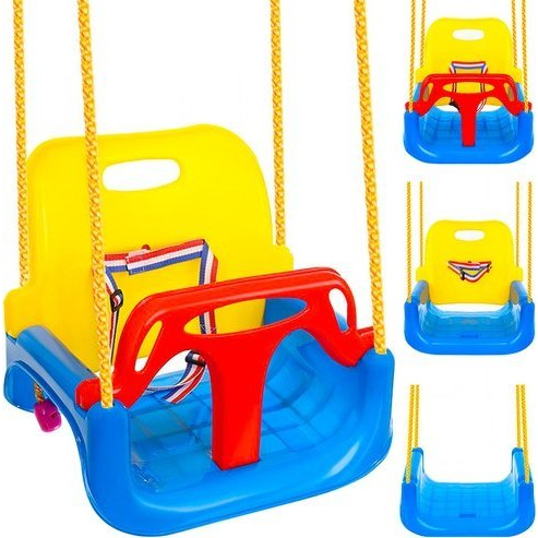 Masszív 3 az 1-ben Gyerekhinta - Kivehető Részekkel, 42x182x33 cm, Kék/Sárga