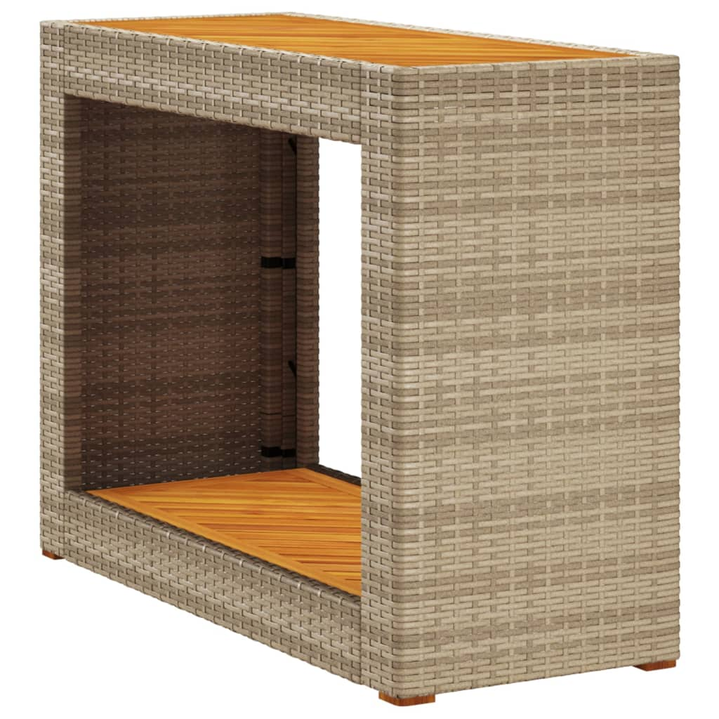bézs polyrattan kerti kisasztal fa asztallappal 100x40x75 cm (366308)