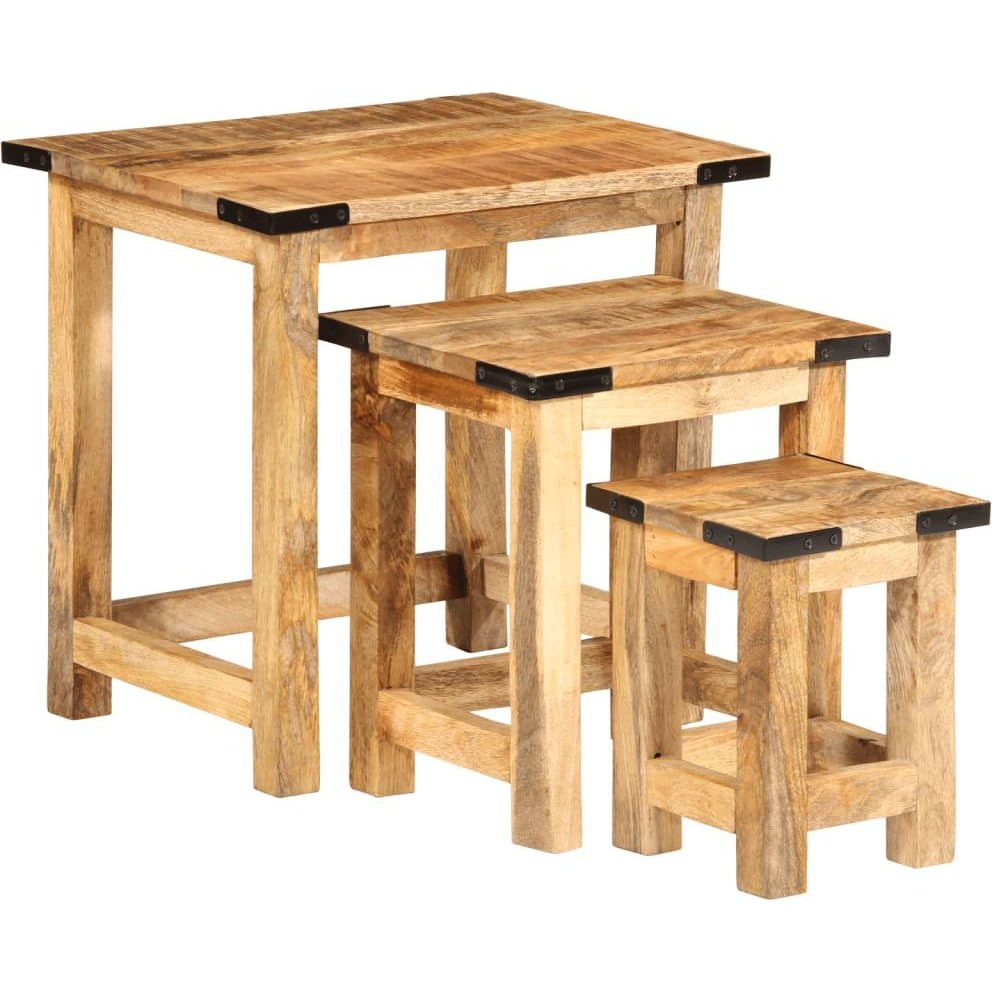 3 db tömör mangófa rakásolható kisasztal (358502)