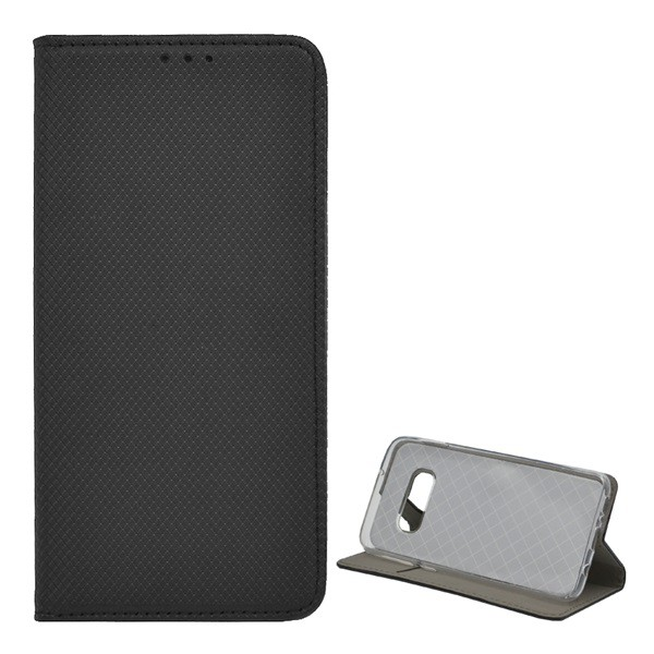 Tok álló, bőr hatású (FLIP, oldalra nyíló, asztali tartó funkció, rombusz minta) FEKETE [Samsung Galaxy S10e (SM-G970)] (5996457869626)