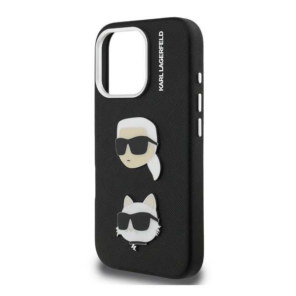 Karl Lagerfeld Grained PU K&CH Heads Zadní Kryt pro iPhone 16 Pro Black