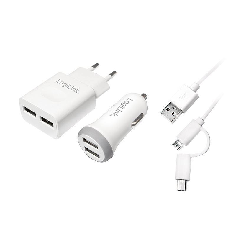 Logilink USB töltőkészlet autó és AC 2port 2A / 2.1A (PA0137) (PA0137)