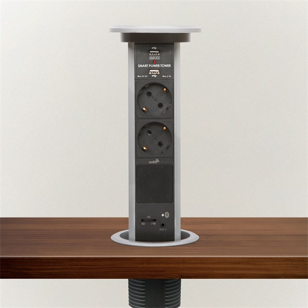 DELIGHT Rejtett motoros hálózati elosztó 3-as + USB,bluetooth-os, fekete (20450BS)