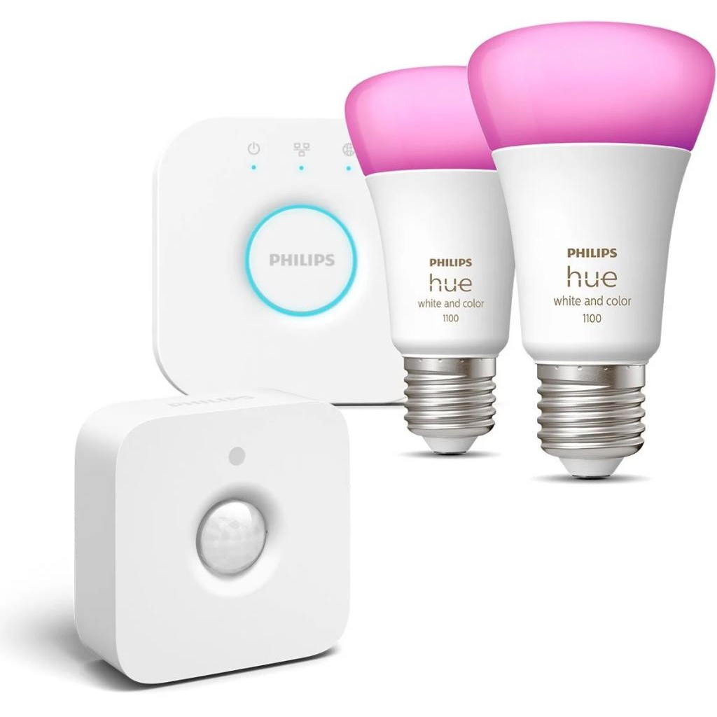 Philips Hue White and Color Ambiance LED fényforrás E27 9W kis promóciós induló készlet + Philips Hue Motion Sensor (PHL21029set2) (PHL21029set2)