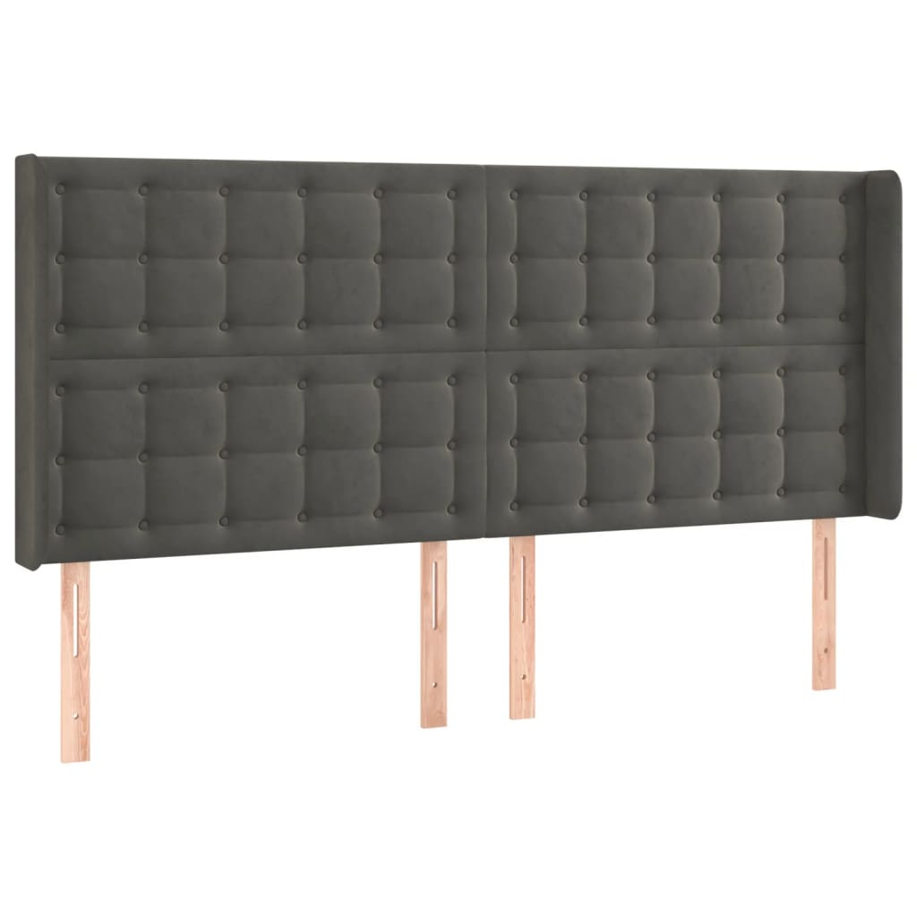 sötétszürke bársony fejtámla szárnyakkal 203x16x118/128 cm (3120081)