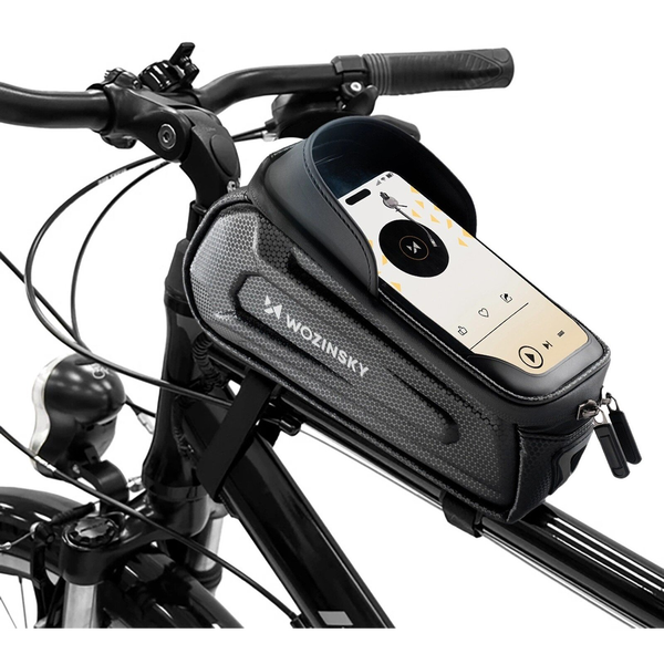 Torba sakwa rowerowa na ramę pancerna z kieszonką na telefon 1.7 l - czarna Torba sakwa rowerowa na ramę pancerna z kieszonką na telefon 1.7 l - czarna