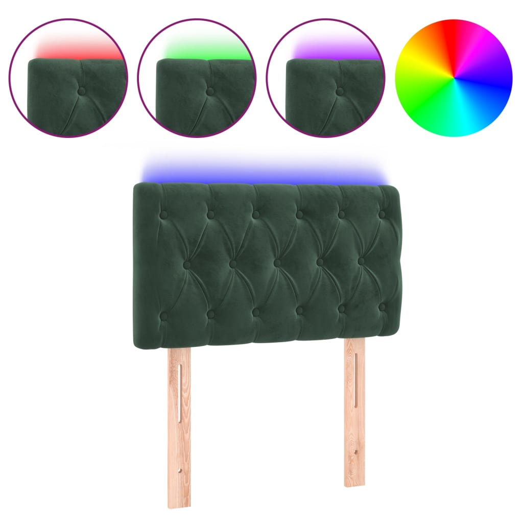 sötétzöld bársony LED-es fejtámla 80 x 7 x 78/88 cm (3121981)