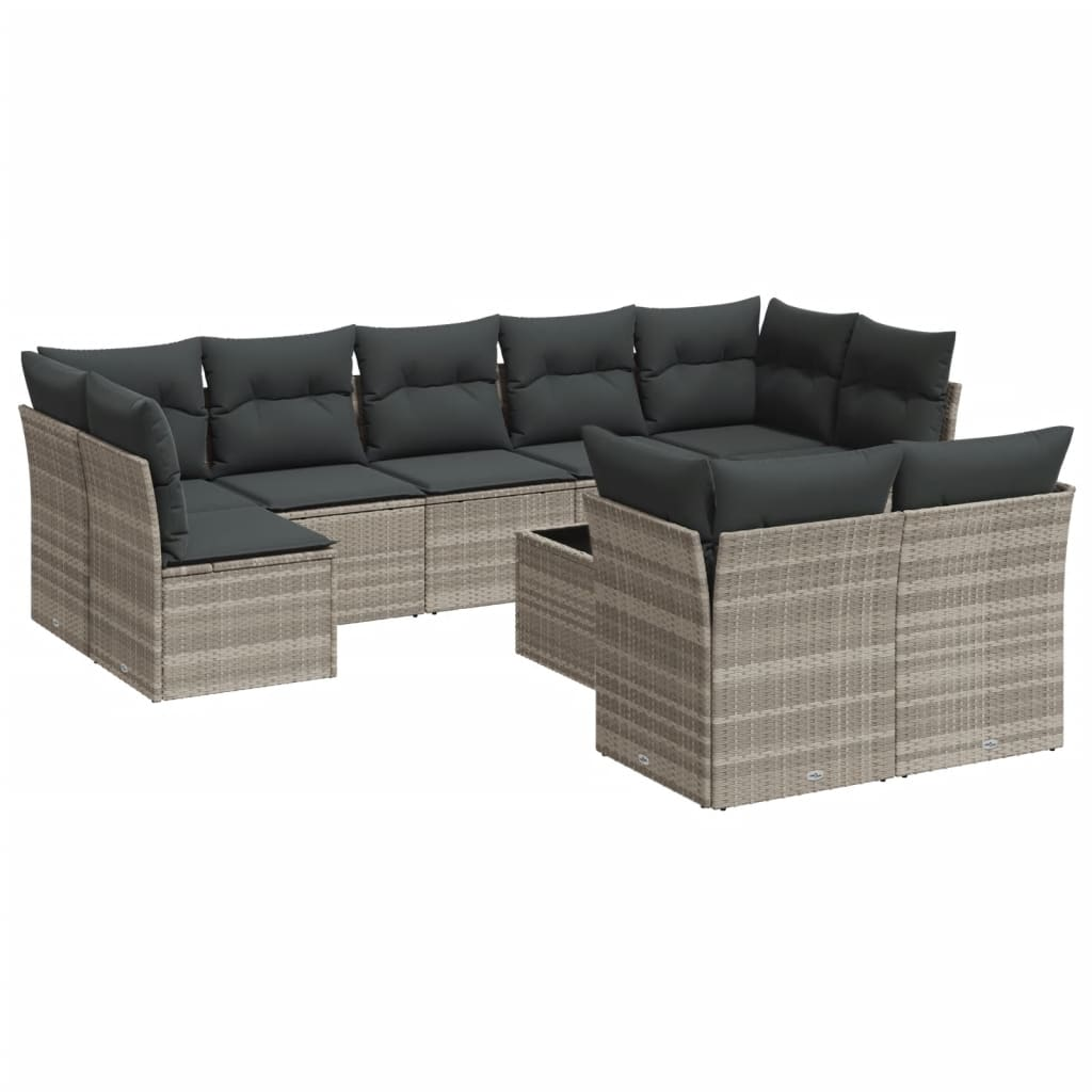 10 részes világosszürke polyrattan kerti ülőgarnitúra párnákkal (3218162)