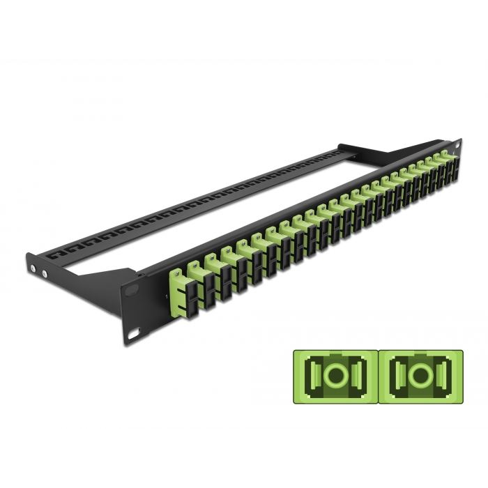 Delock 19 száloptikás csatlakozó panel 24 portos SC duplex citromzöld (43397) (DE43397)