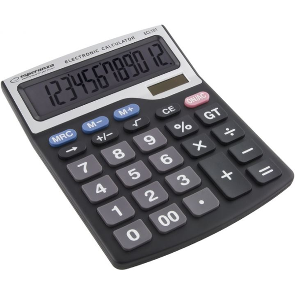 Електронен настолен калкулатор, Esperanza 90354, размери 195 x 152 x 35 mm, голям 12-разряден дисплей, черен