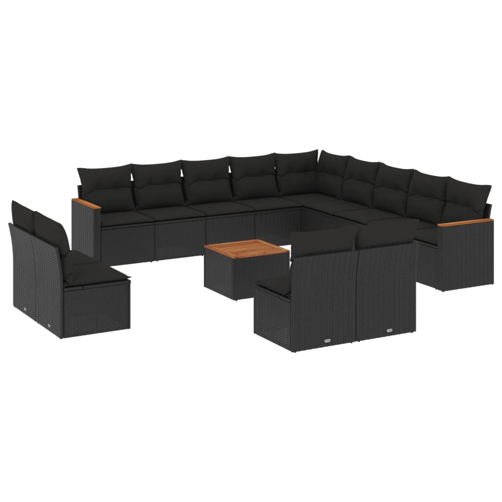 14 részes fekete polyrattan kerti ülőgarnitúra párnákkal (3258891)