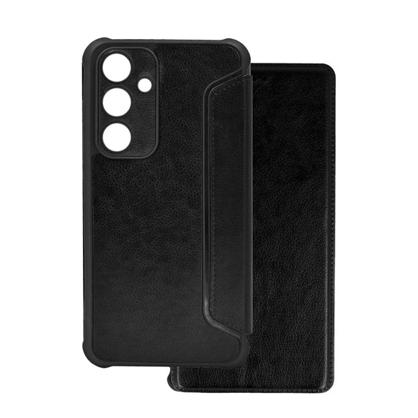 Tok álló, bőr hatású (FLIP, oldalra nyíló, ütésállóság, légpárnás sarok, kameravédő) FEKETE Samsung Galaxy S24 FE (SM-S721) "Gigapack csomagolás" (GP-166251) (GP-166251)