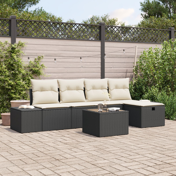 Conjunto De Sofá De Jardín  De 6 Piezas Con Cojines De Ratán Negro V8174 Unico / Negro