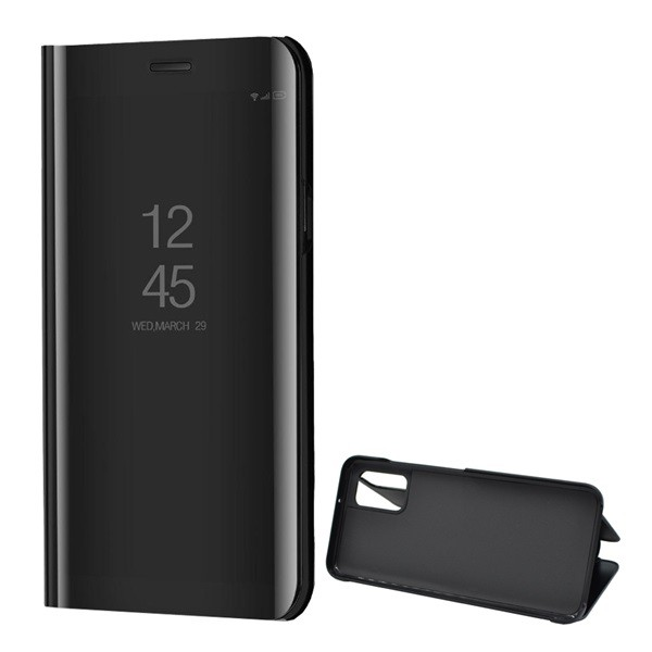 Tok álló (aktív FLIP, oldalra nyíló, asztali tartó funkció, tükrös felület, Mirror View Case) FEKETE [Samsung Galaxy A03s (SM-A037F)] (5996591158341)