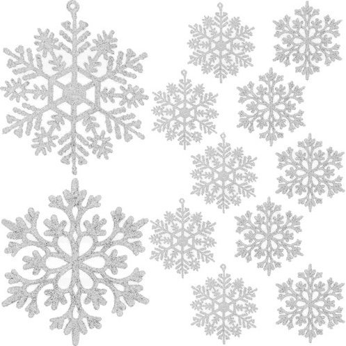 Hópehely karácsonyfadíszek Ruhhy fehér csillogó díszek akasztók 12 db