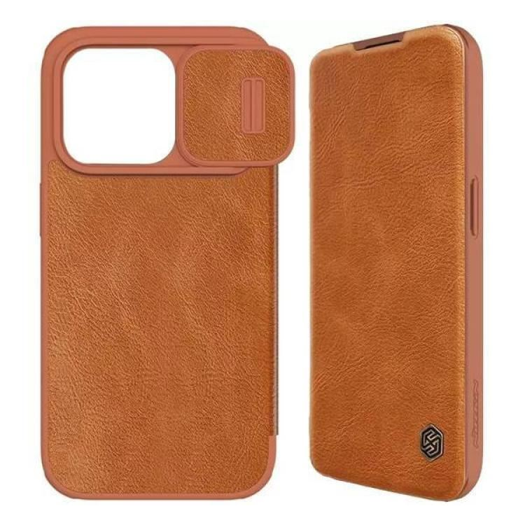 Nillkin Qin Pro Apple iPhone 15 Plus bőr hatású tok álló barna (GP-148101) (GP148101)
