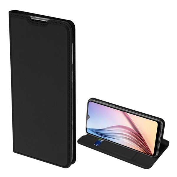 DUX DUCIS SKIN PRO tok álló, bőr hatású (FLIP, oldalra nyíló, bankkártya tartó, asztali tartó funkció) FEKETE [Samsung Galaxy A21 (SM-A210F)]