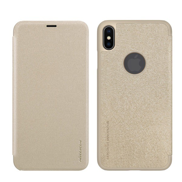 NILLKIN SPARKLE műanyag telefonvédő (bőr hatású FLIP, oldalra nyíló, logo kivágás) ARANY [Apple iPhone XS Max 6.5] (5996457814206)