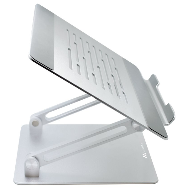 Ергономична стойка за лаптоп ME09, Misura, Сгъваема, Регулируема, Алуминий, 280x235x30-200 мм, Сребриста