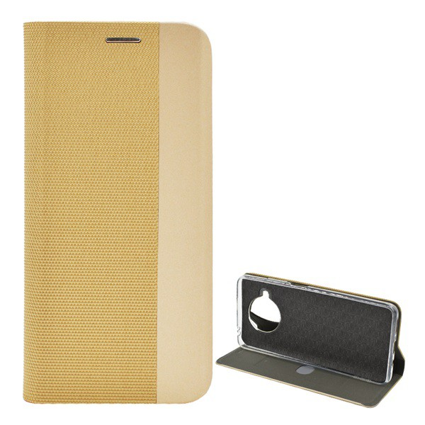 Tok álló, bőr hatású (FLIP, oldalra nyíló, asztali tartó funkció, textil minta) ARANY [Xiaomi Mi 10T Lite 5G] (5996591041216)
