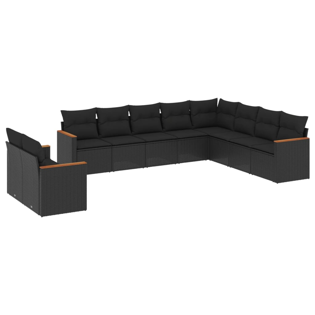 10 részes fekete polyrattan kerti ülőgarnitúra párnákkal (3226111)