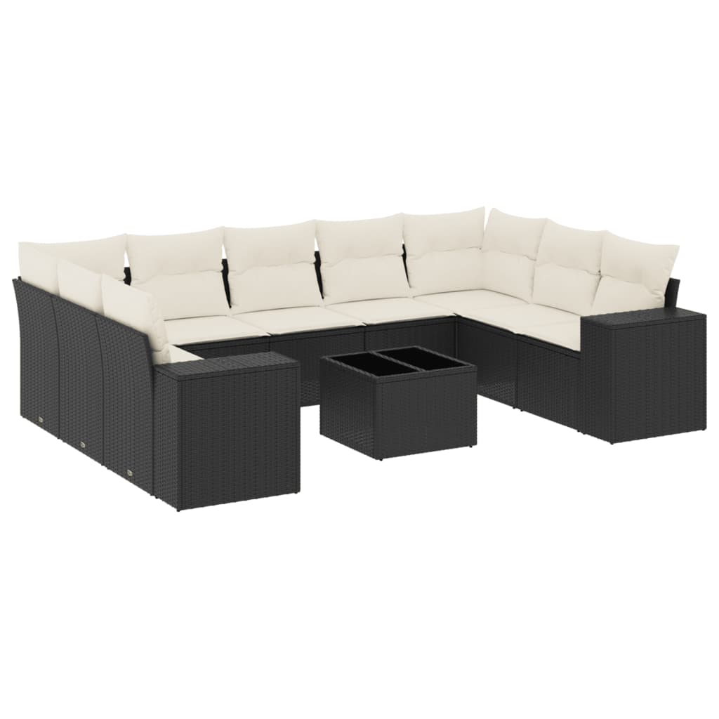 10 részes fekete polyrattan kerti ülőgarnitúra párnákkal (3223005)