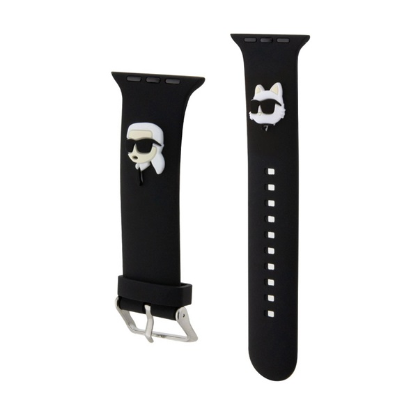 CG MOBILE KARL LAGERFELD KARL AND CHOUPETTE HEAD NFT pótszíj (egyedi méret, kicsi, szilikon, fém csat) FEKETE Apple Watch Series 5 40mm / Watch Series 4 40mm / Watch Series 3 38mm (KLAWMSLKCNK)